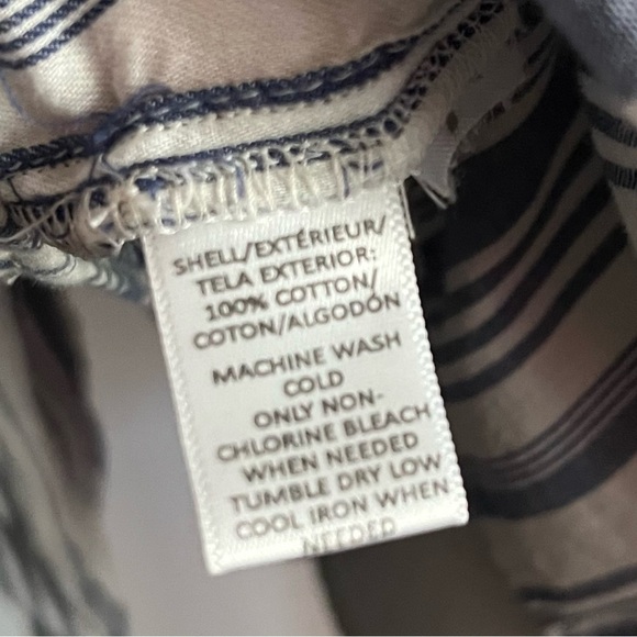 Loft • Striped Ruffle Henley Blouse Blue Cream - Picture 4 of 5